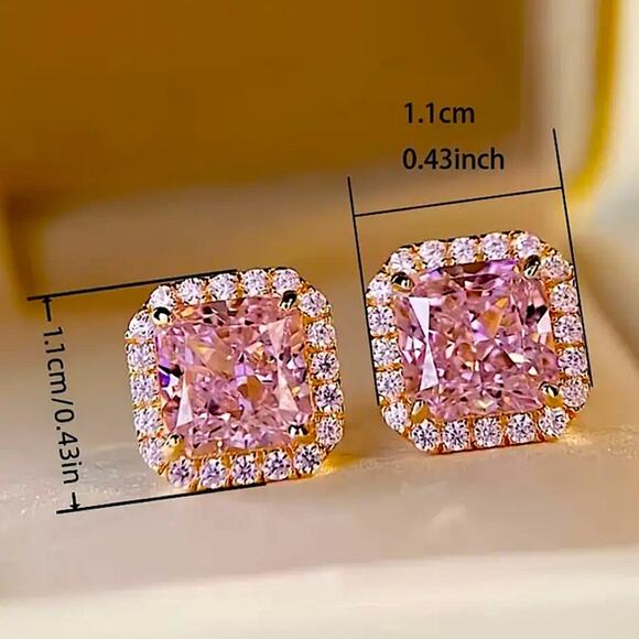 Pink Gemstone Zircon Stud Earrings, Wedding, Bridal, Anniversary - Picture 7 of 7